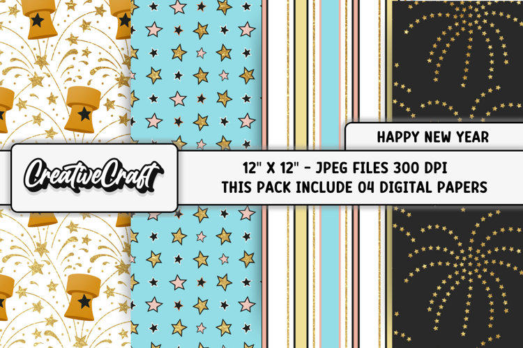 Happy New Year Digital Papers, scrapbook backgrounds designs