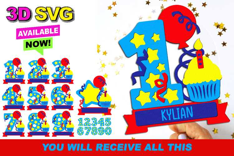 Birthday numbers Topper 3D SVG