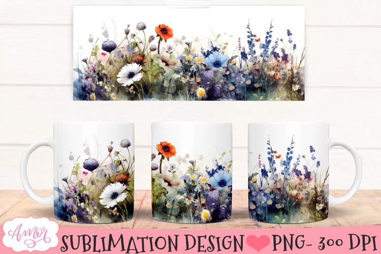 Wildflowers mug wrap PNG for Sublimation | Spring mug PNG