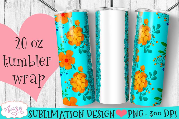 Turquoise Seamless floral tumbler wrap for sublimation example image 1