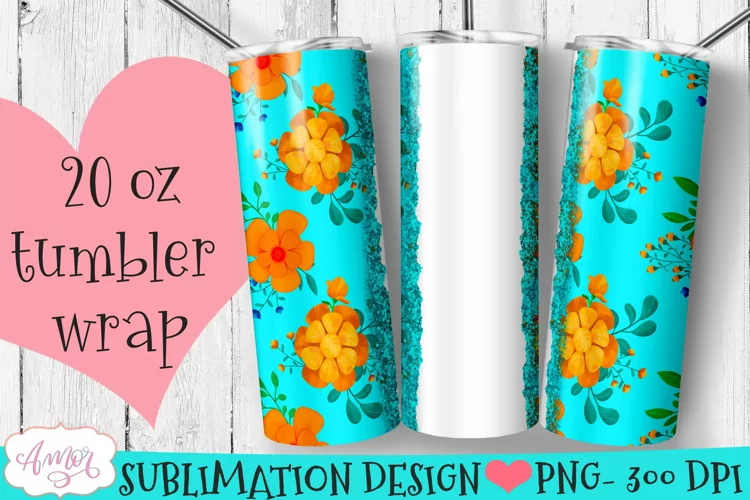 Turquoise Seamless floral tumbler wrap for sublimation