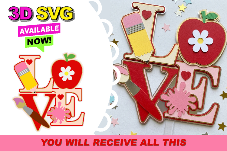 Love Teacher Cake Topper 3D SVG