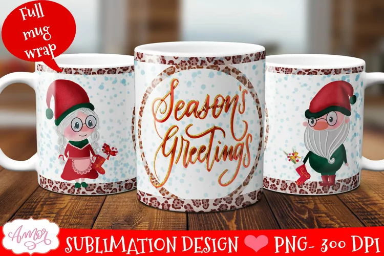 Season's greetings mug wrap PNG for sublimation