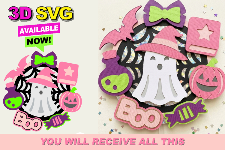 Cute Ghost Halloween Cake Topper 3D SVG