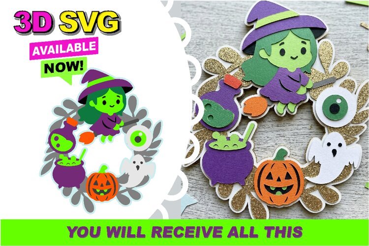 Spooky Halloween Wreath Sign 3D SVG example image 1
