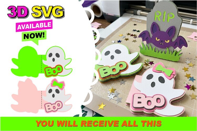 Ghost Halloween card 3D SVG example image 1