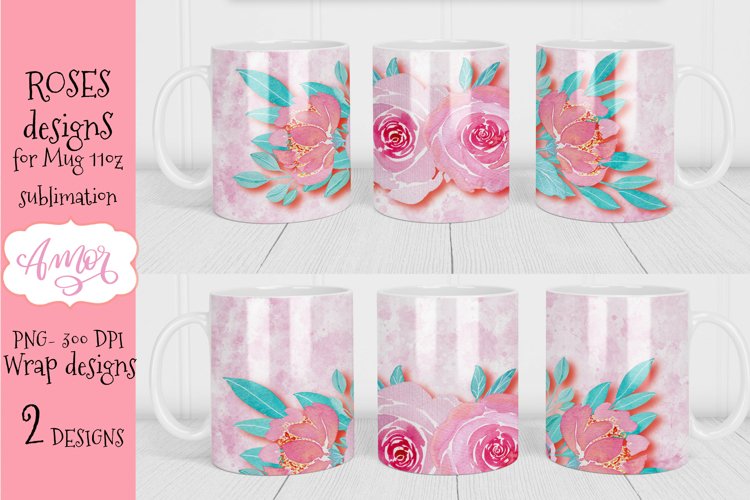 Roses floral design for mug sublimation 11oz - 2 designs