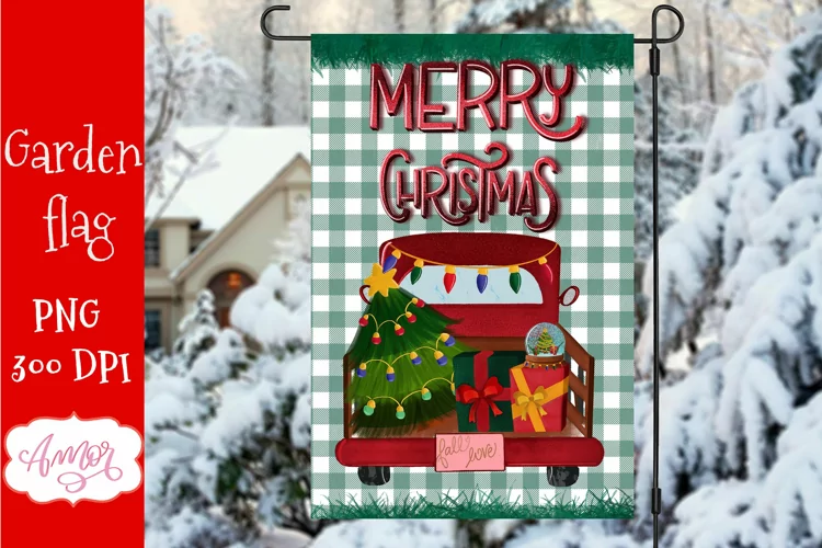 Merry Christmas garden flag sublimation design | Winter Flag