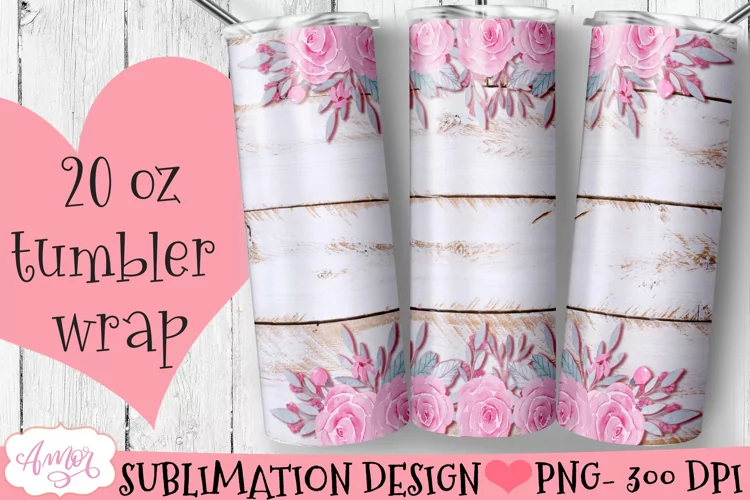 Wood and roses tumbler wrap PNG for sublimation
