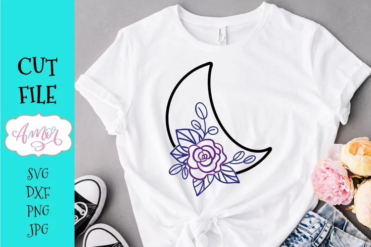 Floral Moon SVG | Crescent Moon cut file for Cricut