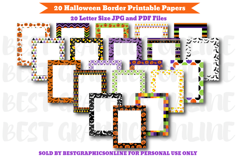 20 Halloween Border Letter Size Printable Papers JPG and PDF