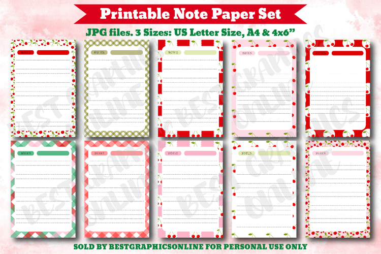 Cherry Printable Note Paper Cherries Writing Papers Notebook