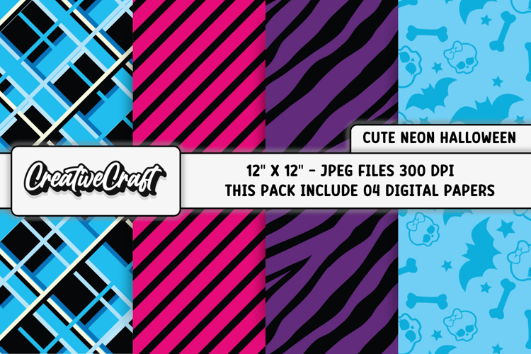 Cute Neon Halloween Digital Papers, scrapbooking backgrounds