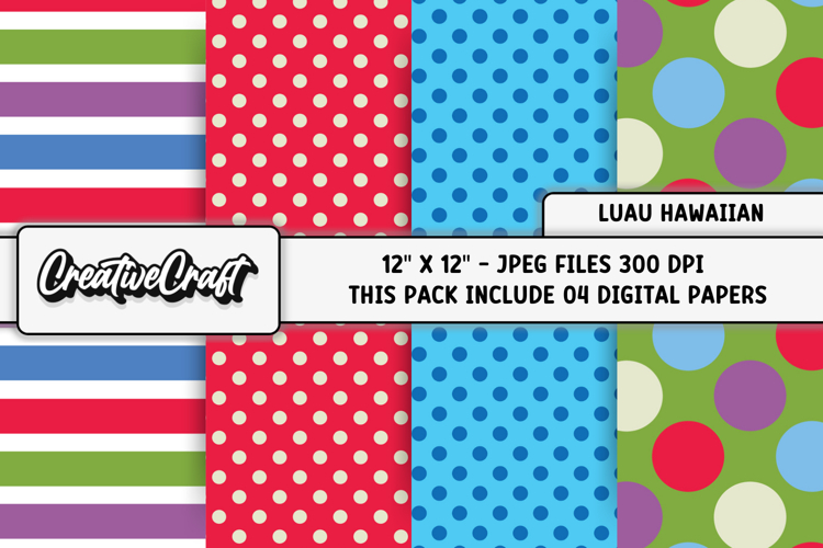 Luau Hawaiian Digital Papers, scrapbook backgrounds designs