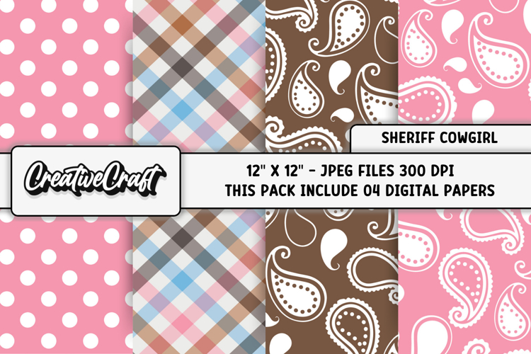 Sheriff Cowgirl Digital Papers, scrapbook background designs example image 1