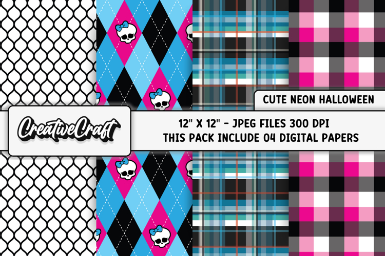 Cute Neon Halloween Digital Papers, scrapbooking backgrounds