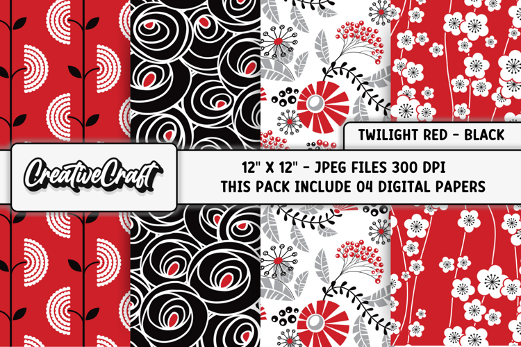 Twilight Red   Black Digital Papers, scrapbook designs