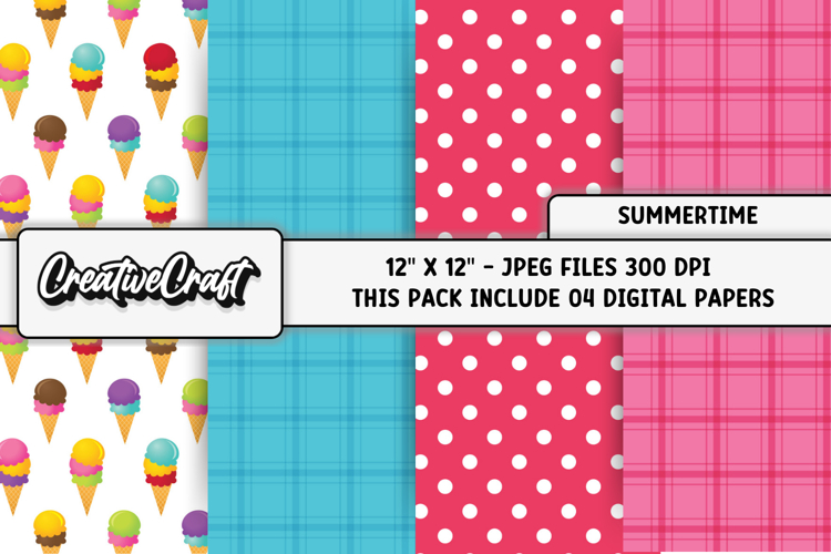 Summertime Digital Papers, ice cream scrapbook designs example image 1