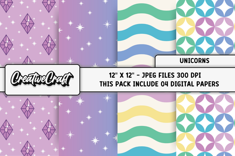Unicorns Digital Papers, scrapbooking backgrounds designs