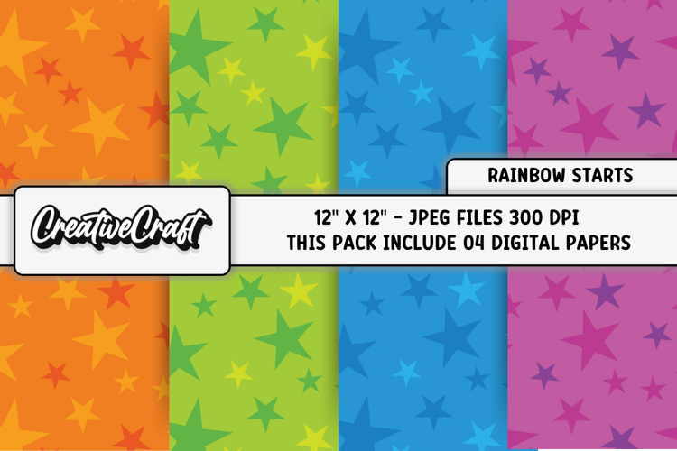 Rainbow Stars Digital Papers Scrapbook Designs PaperCraft