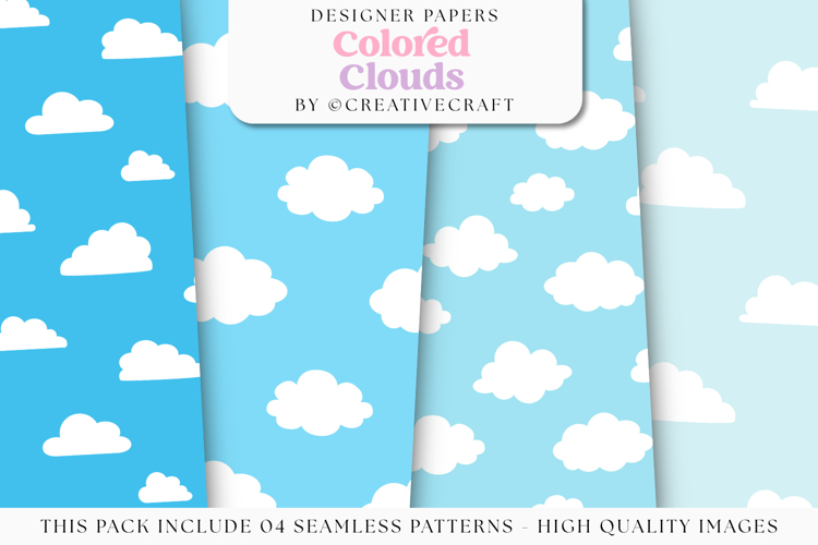 Colored Clouds Seamless Patterns, colored digital papers