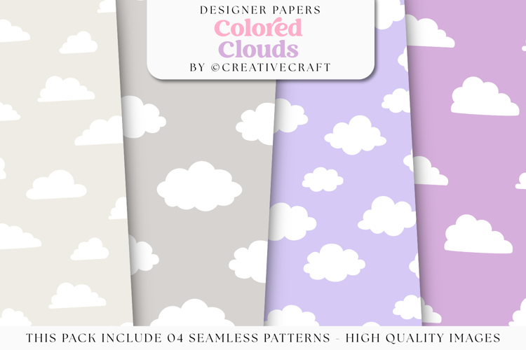 Colored Clouds Seamless Patterns, colored digital papers
