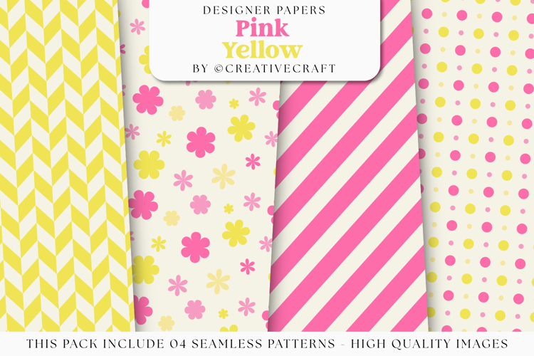 Pink Yellow Seamless Patterns, summertime digital papers