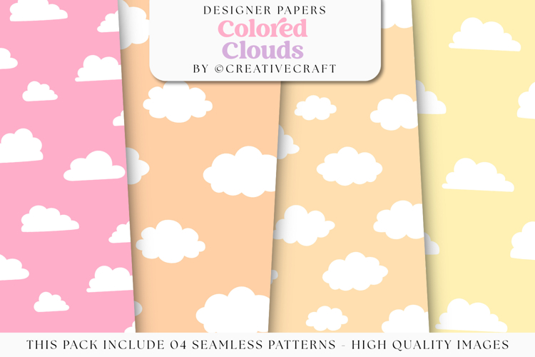 Colored Clouds Seamless Patterns, colored digital papers