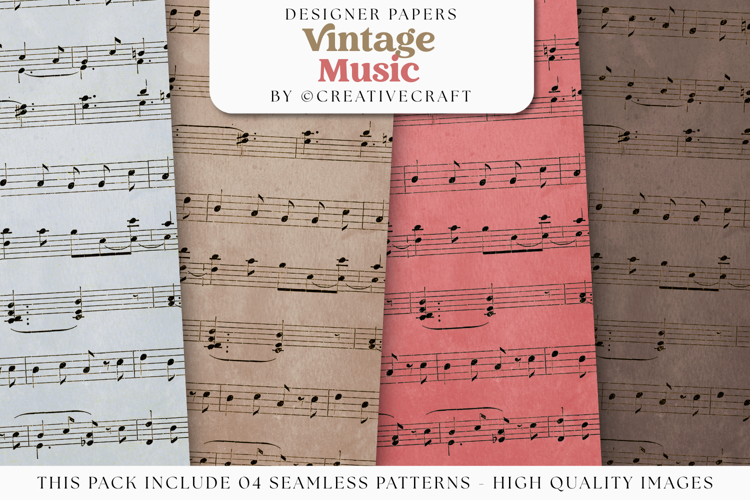 Music Vintage Seamless Patterns, old music digital papers