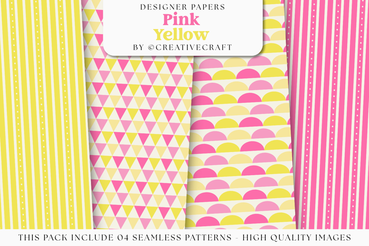 Pink Yellow Seamless Patterns, summertime digital papers