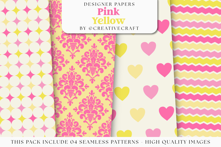 Pink Yellow Seamless Patterns, summertime digital papers