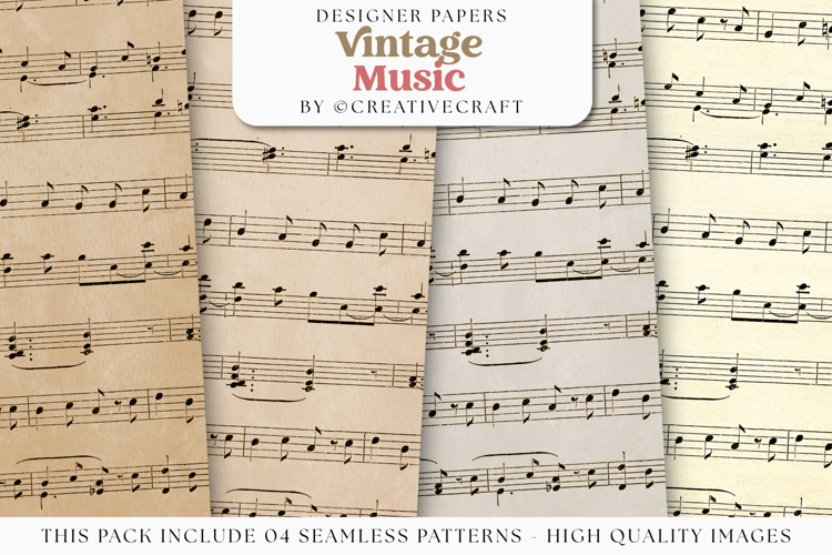Music Vintage Seamless Patterns, old music digital papers