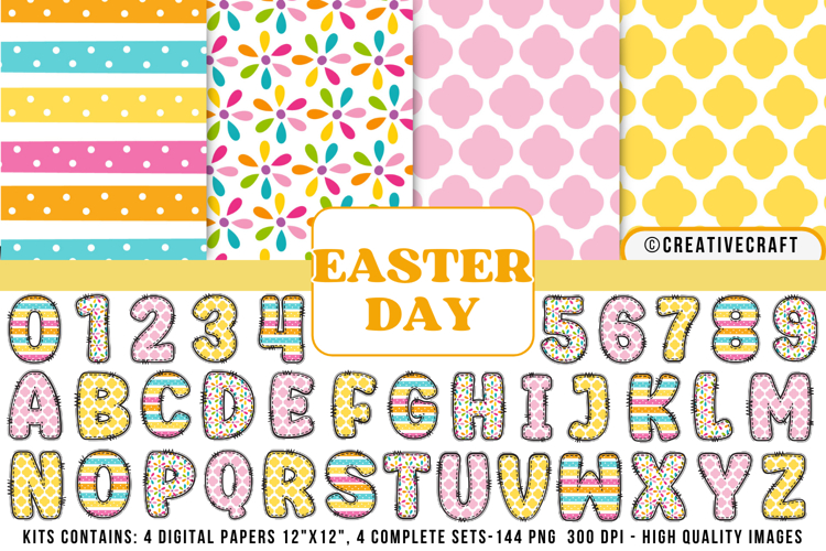 Easter Day Digital Papers, easter day doodle letters