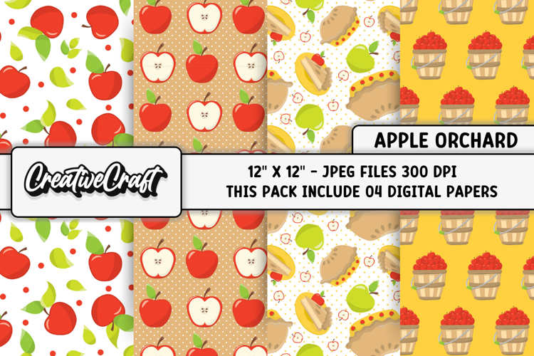 Apple Orchard Digital Paper, fruit graphics, illustrations