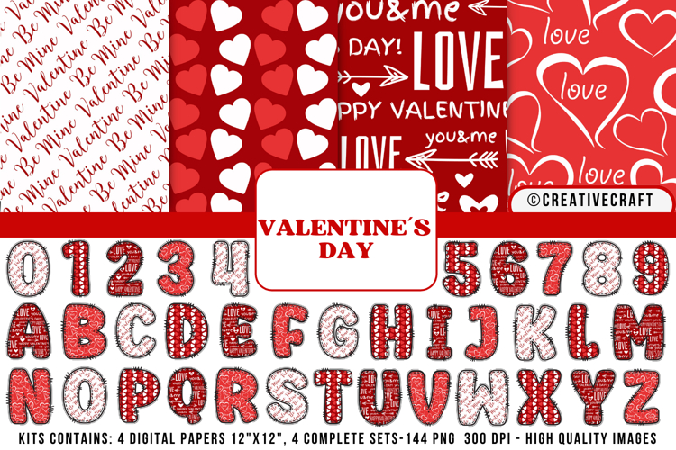 Valentines Day Digital Papers, valentines day doodle letters