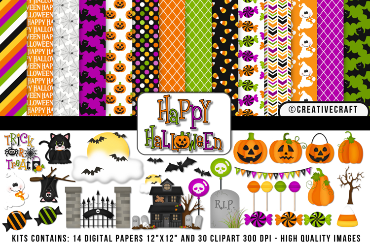 Halloween Digital Paper and Clipart png, halloween clipart