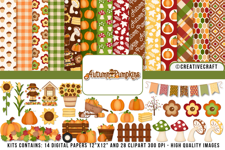 Autumn Fall Digital Paper and Clipart png, autumn clipart