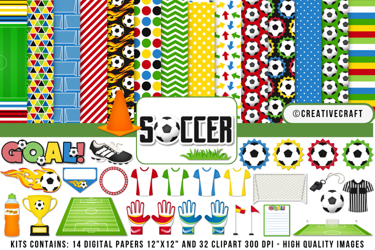 Sport Soccer Digital Paper and Clipart png, Sport clipart