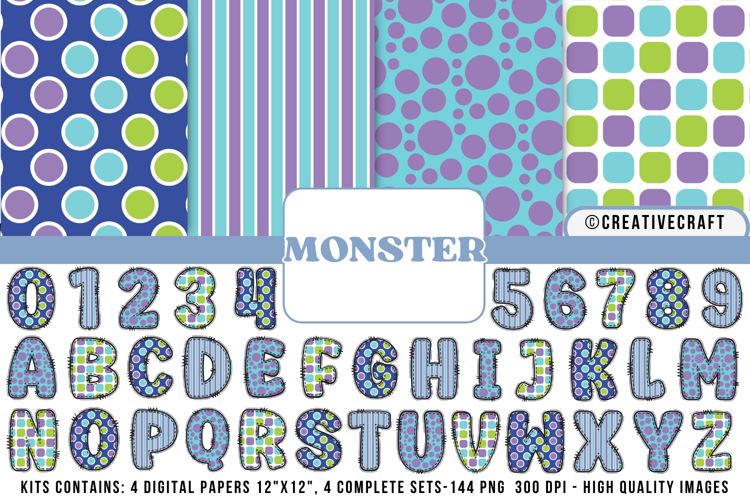 Monsters Digital Papers, monsters doodle letters