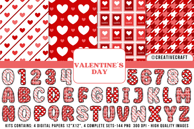 Valentines Day Digital Papers, valentines day doodle letters