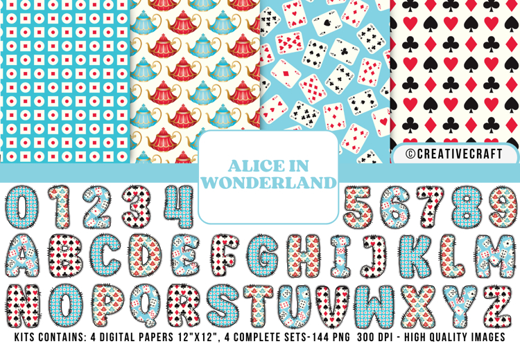 Alice in Wonderland Digital Papers, Alice doodle letters