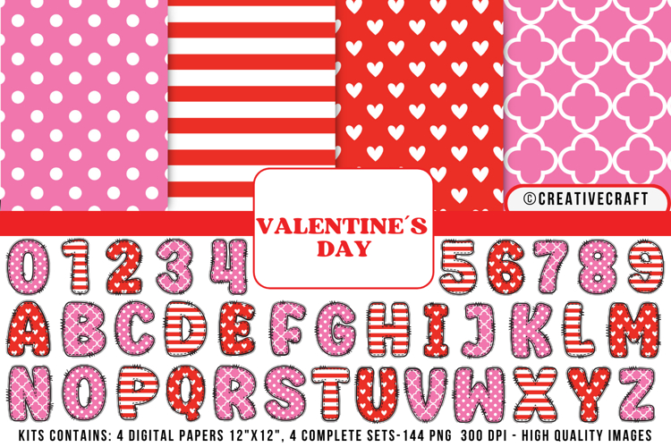 Valentines Day Digital Papers, valentines day doodle letters