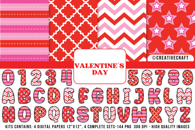Valentines Day Digital Papers, valentines day doodle letters