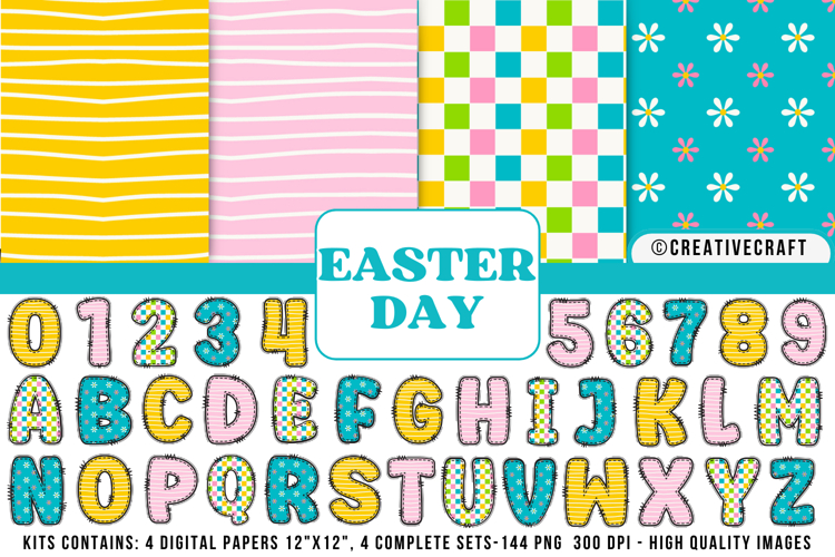 Easter Day Digital Papers, easter day doodle letters