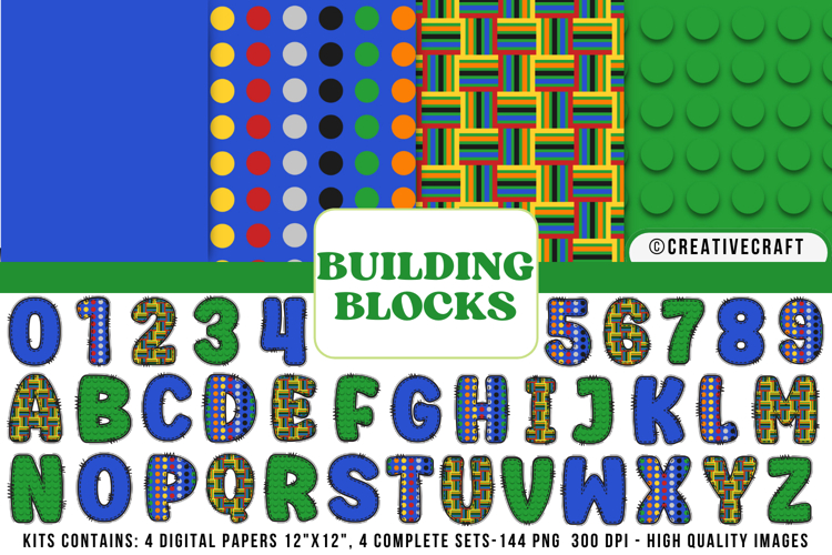 Building Blocks Digital Papers, building doodle letters