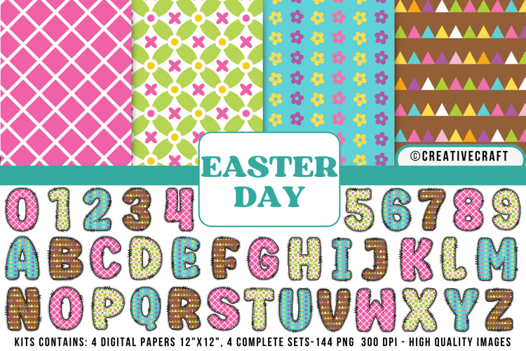 Easter Day Digital Papers, easter day doodle letters