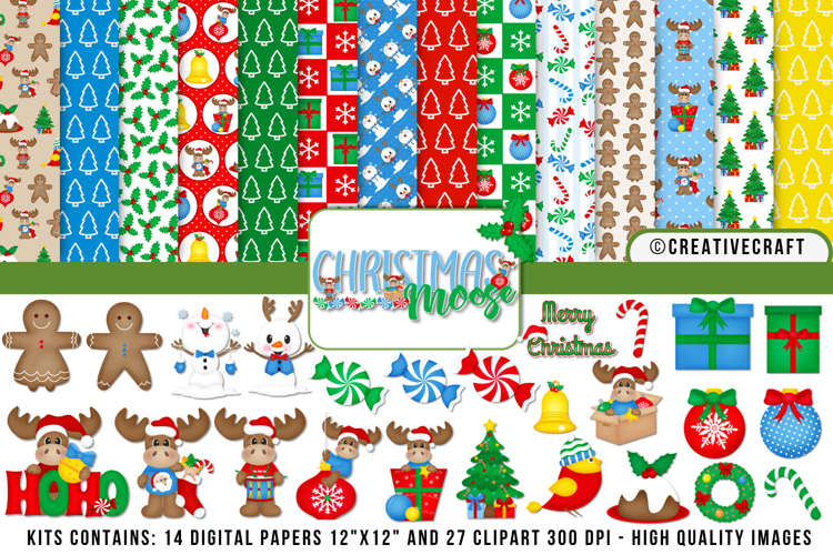 Christmas Digital Paper and Clipart png, illustration