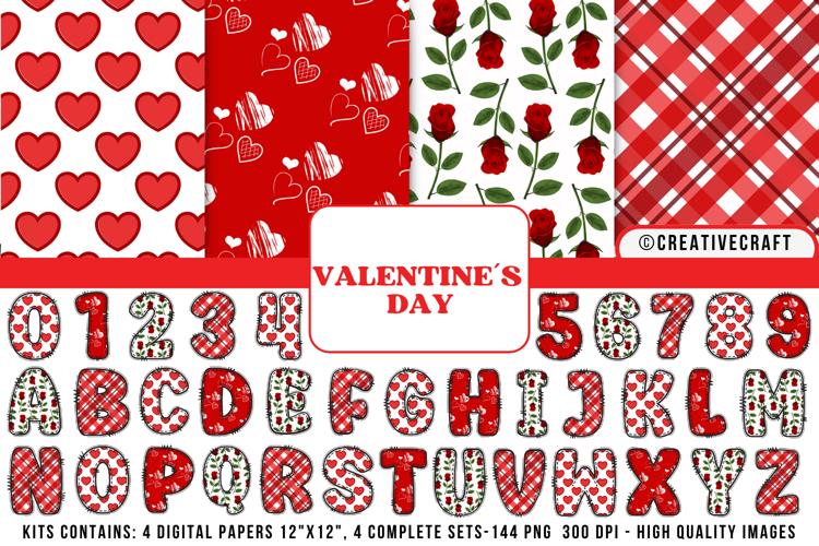 Valentines Day Digital Papers, valentines day doodle letters