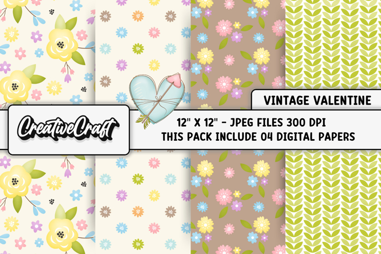 Vintage Valentine Digital Papers, vintage background designs