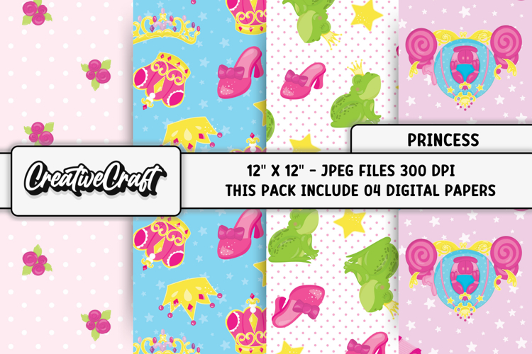 Princess Digital Papers, princess backgrounds illustrations